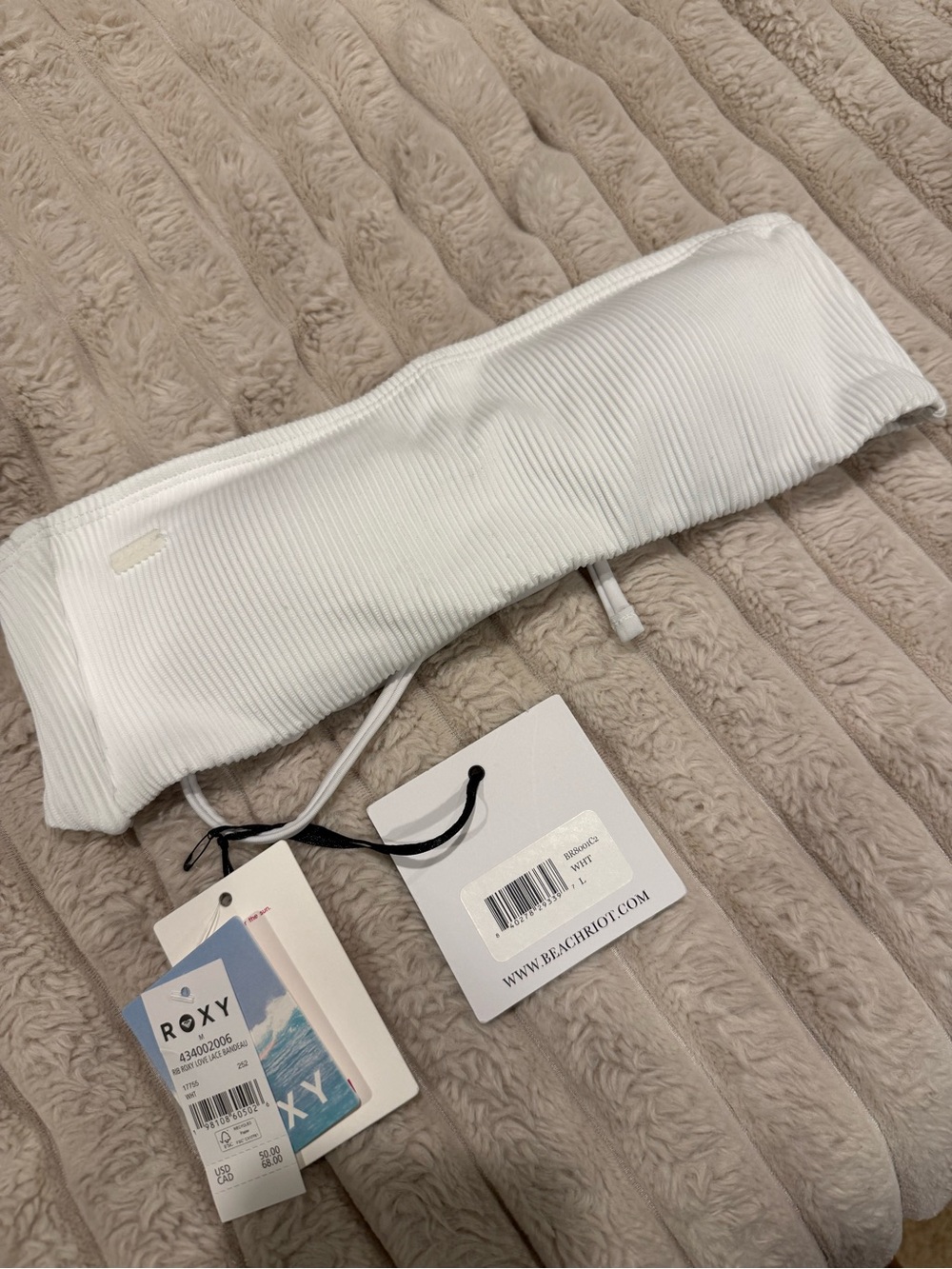 Roxy White Ribbed Strapless Bikini Top NWT